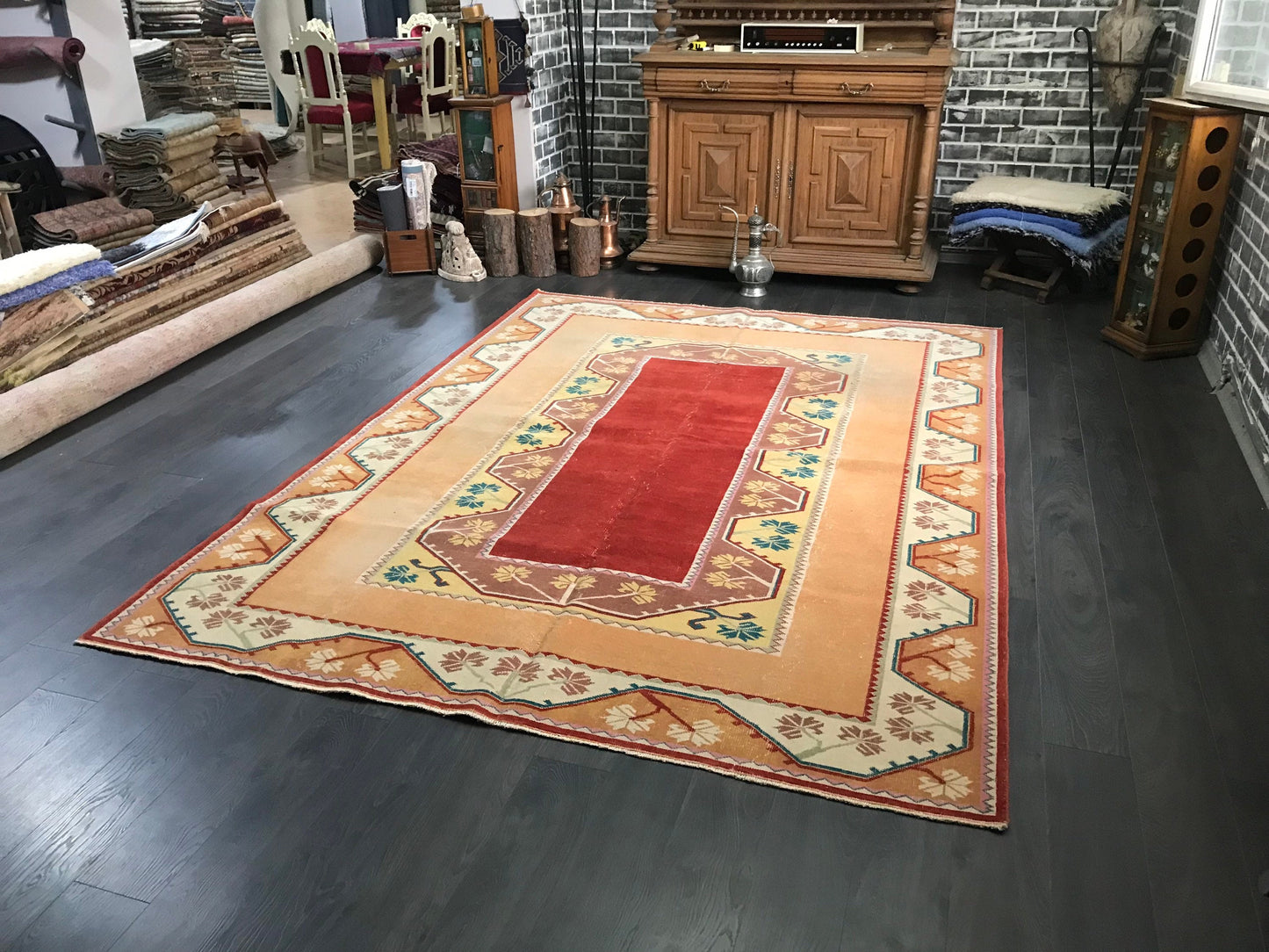 Large Turkish Rug, Large Area Rug, Handmade Area Rug, Vintage Anatolian Rug, Red Turkish Rug, Turkey Floor Rug, Livingroom Rug, 6.7x9.2 Ft - Heritage and Rugs