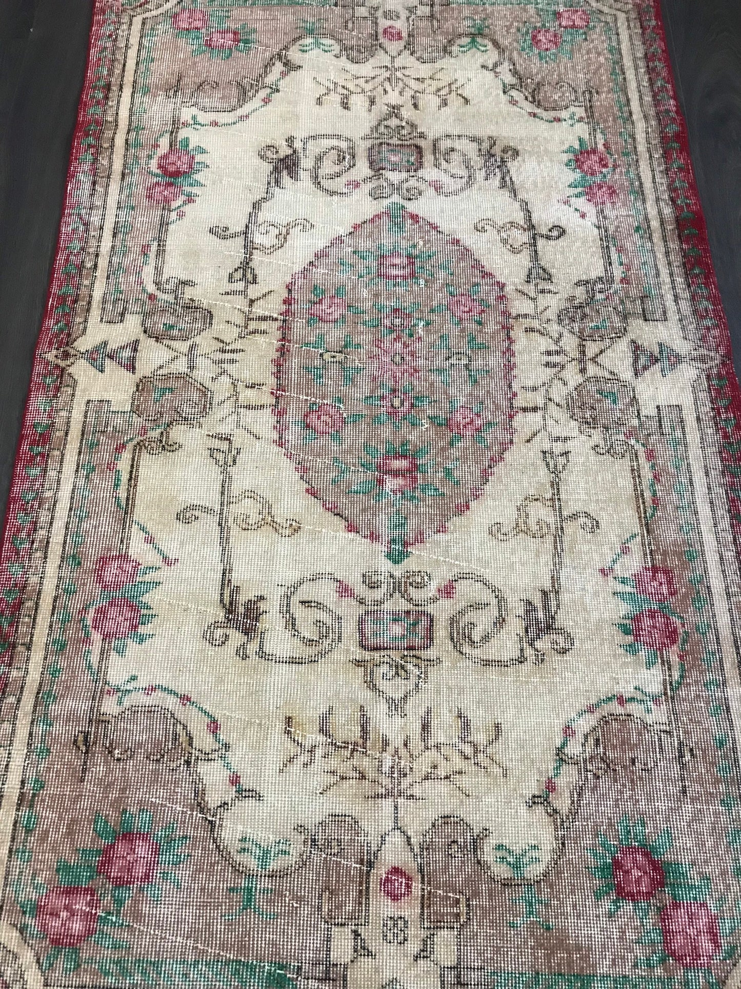 3.7x6.5 Medium Vintage Beige Turkish Oushak Wool Rug