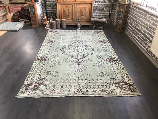 Green Vintage Rug , Green Turkish Rug , Large Oushak Rug , Oriental Rug , Livingroom Rug , Large Wool Rug , Large Area Rug , 6.0x9.8 Ft - Heritage and Rugs