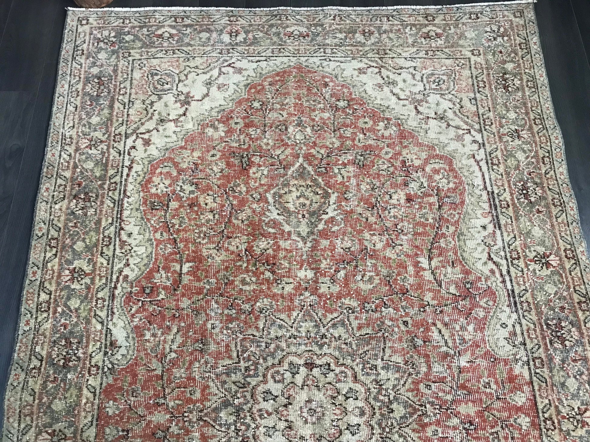 5x8.3 Large Vintage Red Turkish Oushak Wool Rug