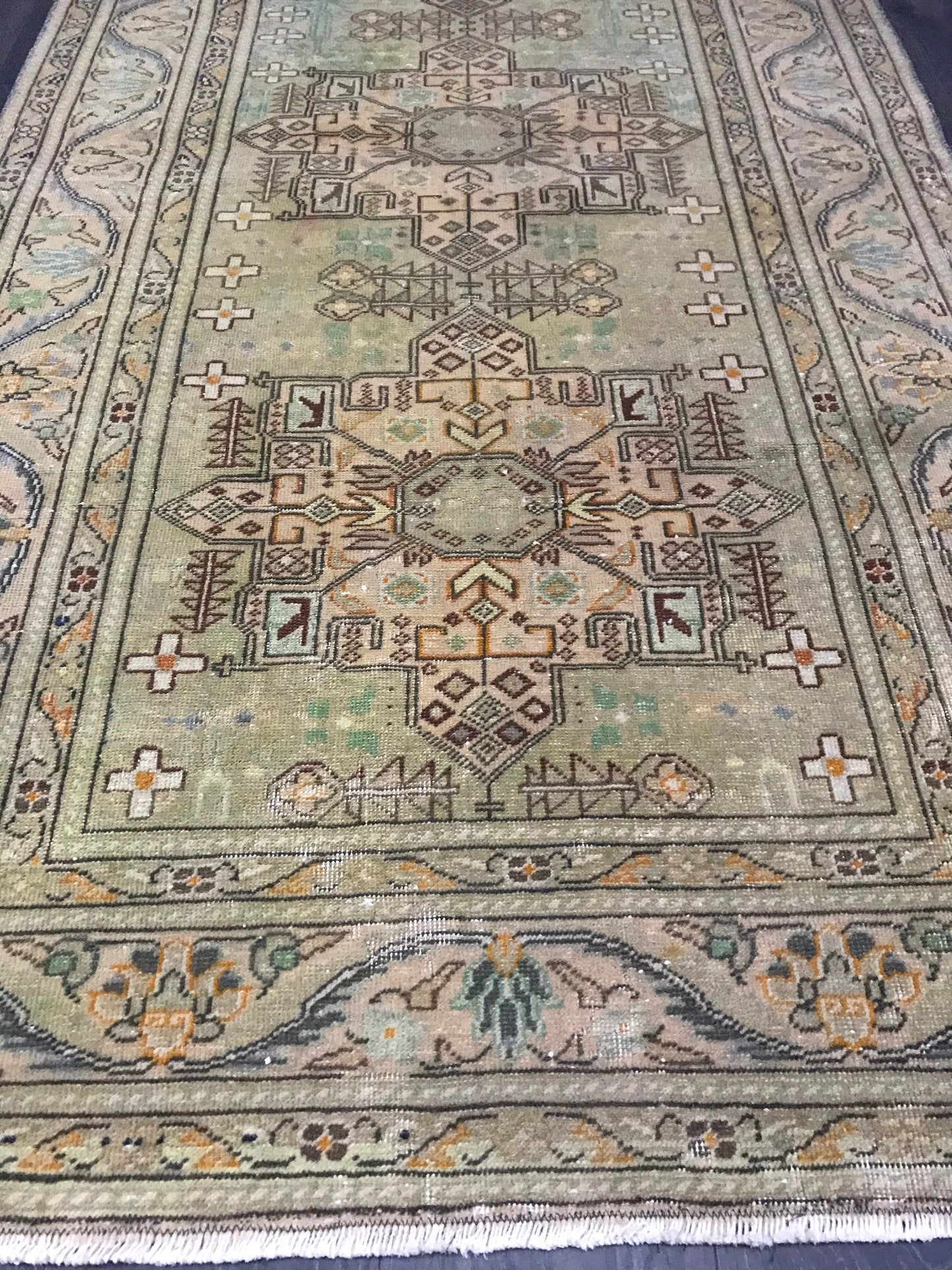 Turkish Area Rug , Vintage Oushak Rug, Handmade Wool Rug, Oriental Anatolian Rug, Green Antique Rug, Green Floor Rug, 3.1x6.2 Ft - Heritage and Rugs