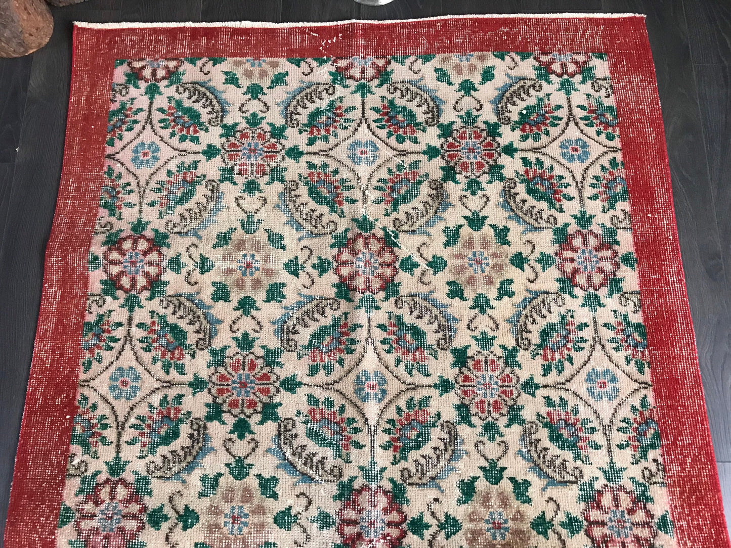 3.7x6.5 Medium Vintage Turkish Flower Wool Rug