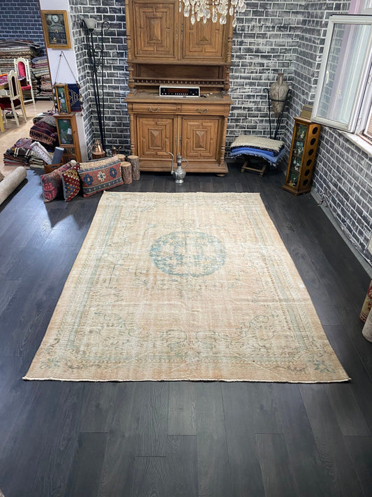 Large Turkish Rug, Oversize Rug, Handmade Rug, Antique Rug, Beige Vintage Rug, Large Area Rug, Distressed Rug, Livingroom Rug, 6.4x9.4 Ft - Heritage and Rugs