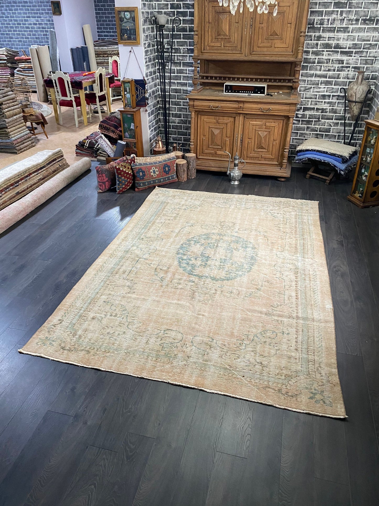 Large Turkish Rug, Oversize Rug, Handmade Rug, Antique Rug, Beige Vintage Rug, Large Area Rug, Distressed Rug, Livingroom Rug, 6.4x9.4 Ft - Heritage and Rugs