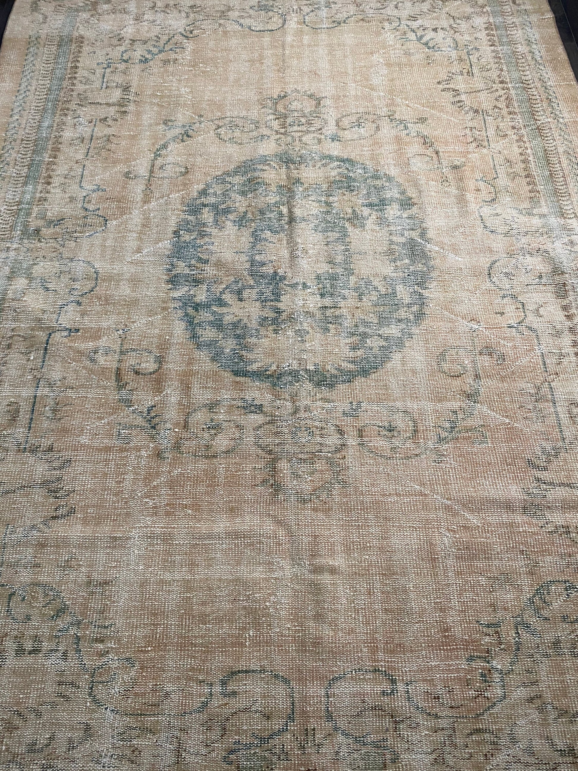 Large Turkish Rug, Oversize Rug, Handmade Rug, Antique Rug, Beige Vintage Rug, Large Area Rug, Distressed Rug, Livingroom Rug, 6.4x9.4 Ft - Heritage and Rugs