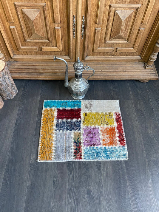 Small Patchwork Rug, Mini Patchwork Rug, Turkish Handmade Patchwork Rug, Kilim Patchwork, colorful Rug, Patchwork Door Mat , 1.6x2.3 Ft - Heritage and Rugs