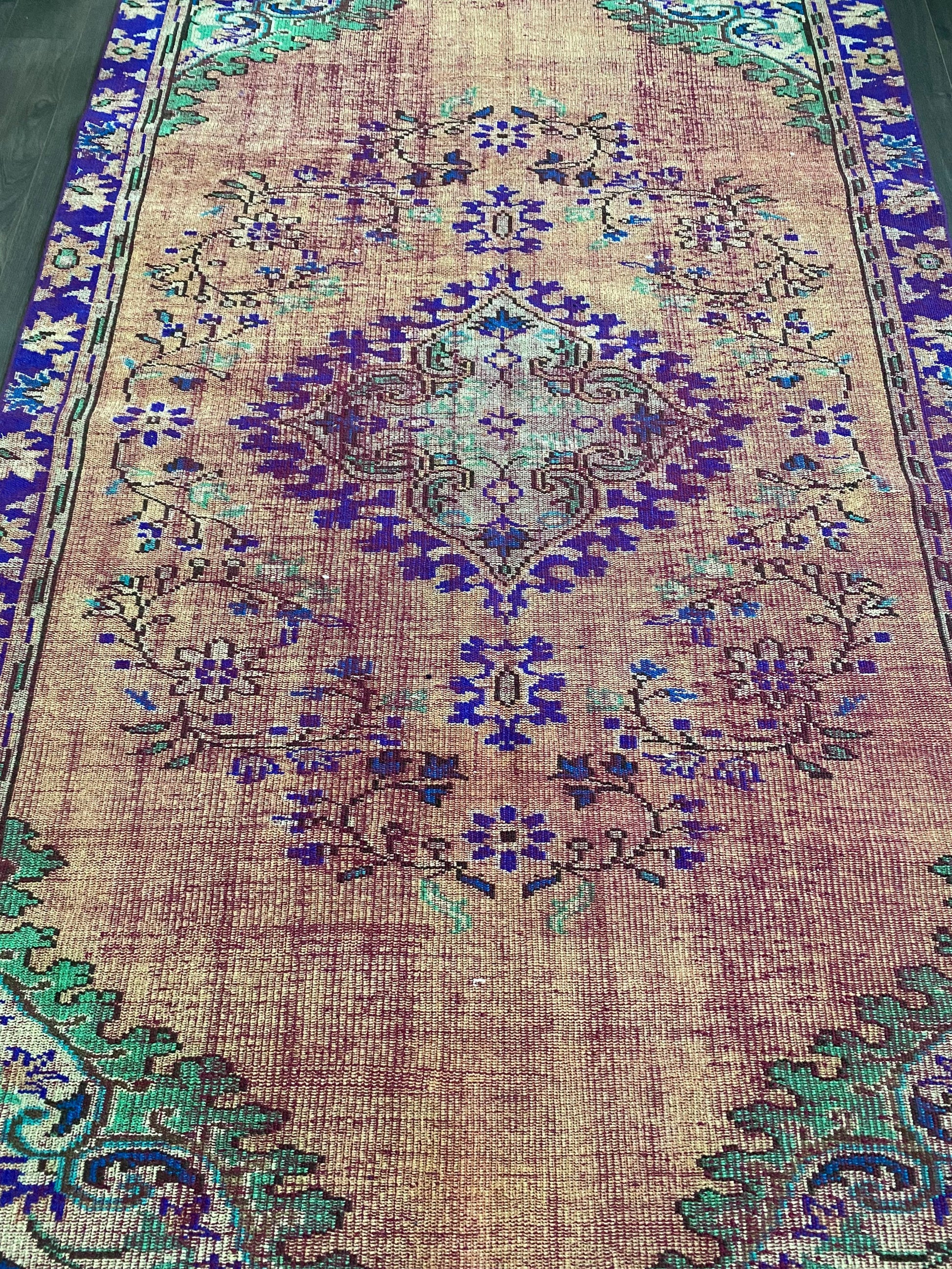 Large Turkish Rug / Purple Vintage Rug / Turkey Area Rug / 5.2x8.2 Ft / Large Oushak Rug / Wool Turkish Rug / Oriental Rug / Handmade Rug - Heritage and Rugs