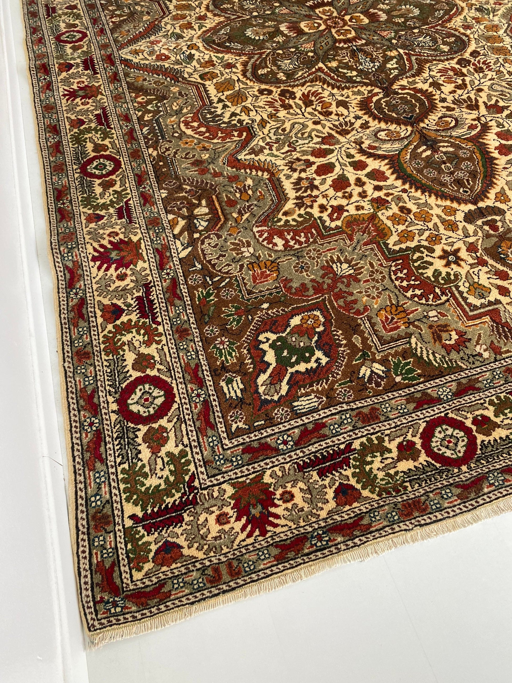 6.4x9.8 Large Vintage Brown Persian Wool Rug- Heritage and Rugs