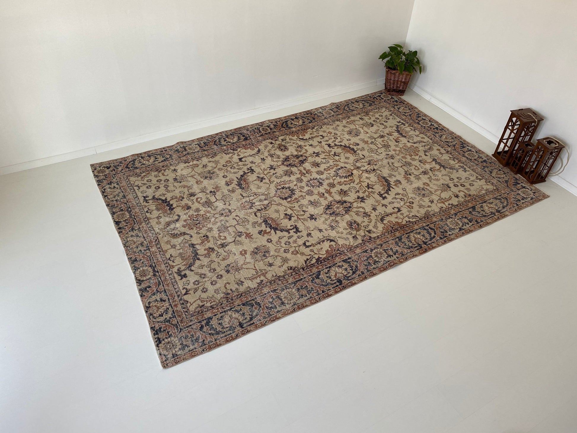 6.2x9.6 Large Vintage Turkish Oushak Wool Rug - Heritage and Rugs