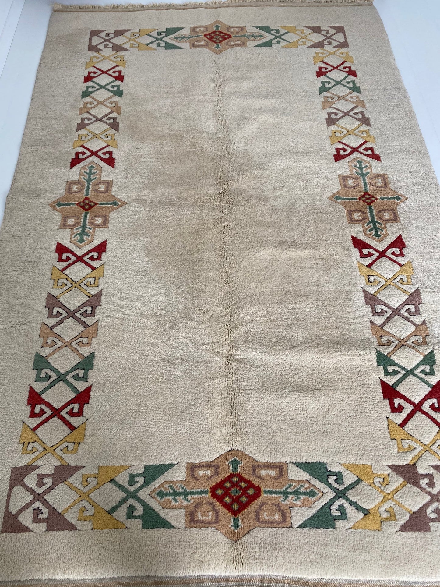 5.1x7.7 Large Vintage Beige Turkish Oushak Wool Rug- Heritage and Rugs