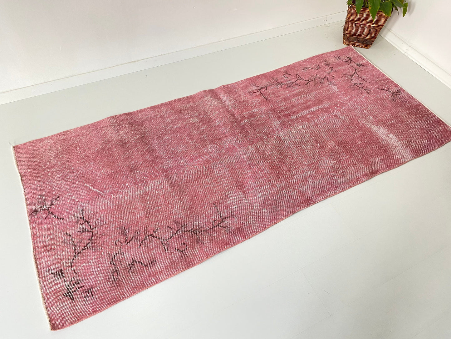 Pink Vintage Rug / Overdyed Rug / Pink Turkish Rug / Large Oushak Rug / Large Area Rug / Handmade Rug / Pink Overyded Rug / 2.8x6.8 Ft - Heritage and Rugs