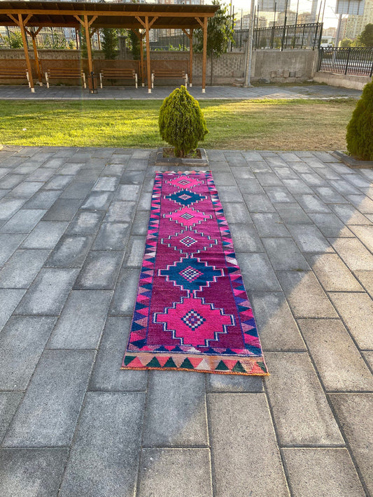 Persian Herki Rug / % 100 Sheep Wool / Purple Runner Rug / Persian Hallway Rug / Corridor Rug / Vintage Runner Rug / Antique Rug / 2.6x12.4" - Heritage and Rugs