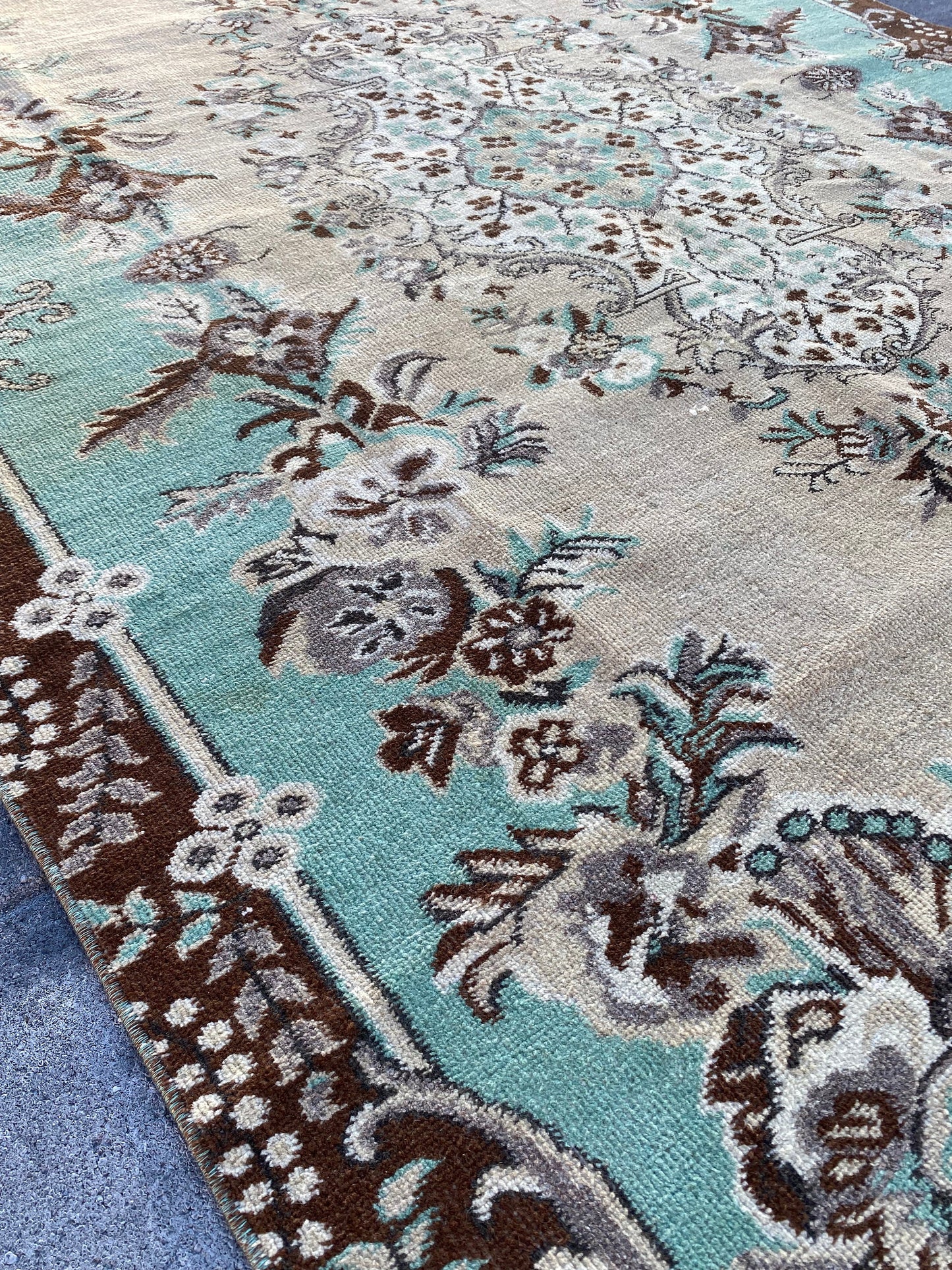 Large Turkish Rug / Large Vintage Rug / Floral Rug / Green Turkish Rug / Handmade Wool Rug / Turkish Rug 7x10 / Oushak Rug 7x10 / Area Rug - Heritage and Rugs