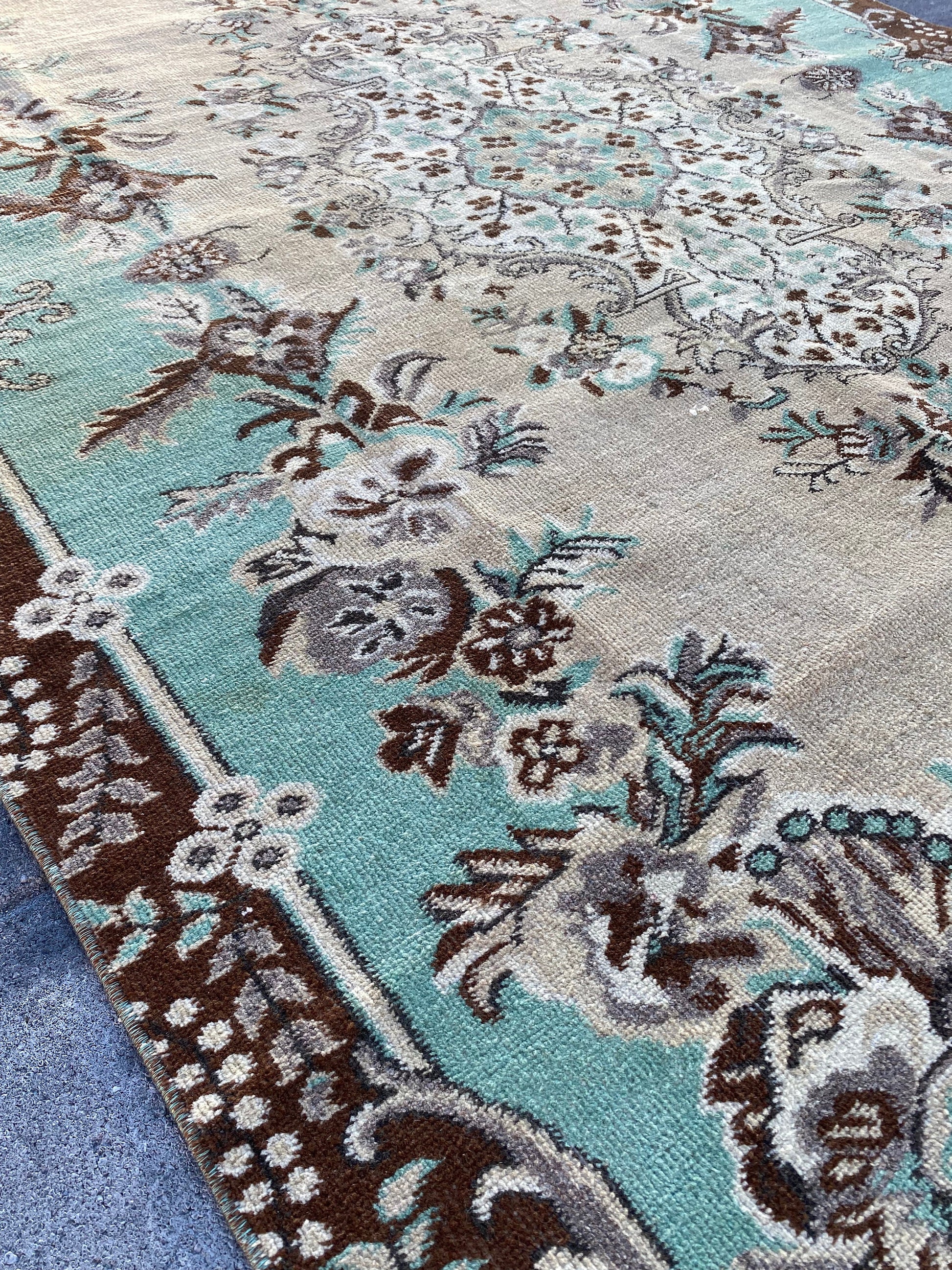 Large Turkish Rug / Large Vintage Rug / Floral Rug / Green Turkish Rug / Handmade Wool Rug / Turkish Rug 7x10 / Oushak Rug 7x10 / Area Rug - Heritage and Rugs