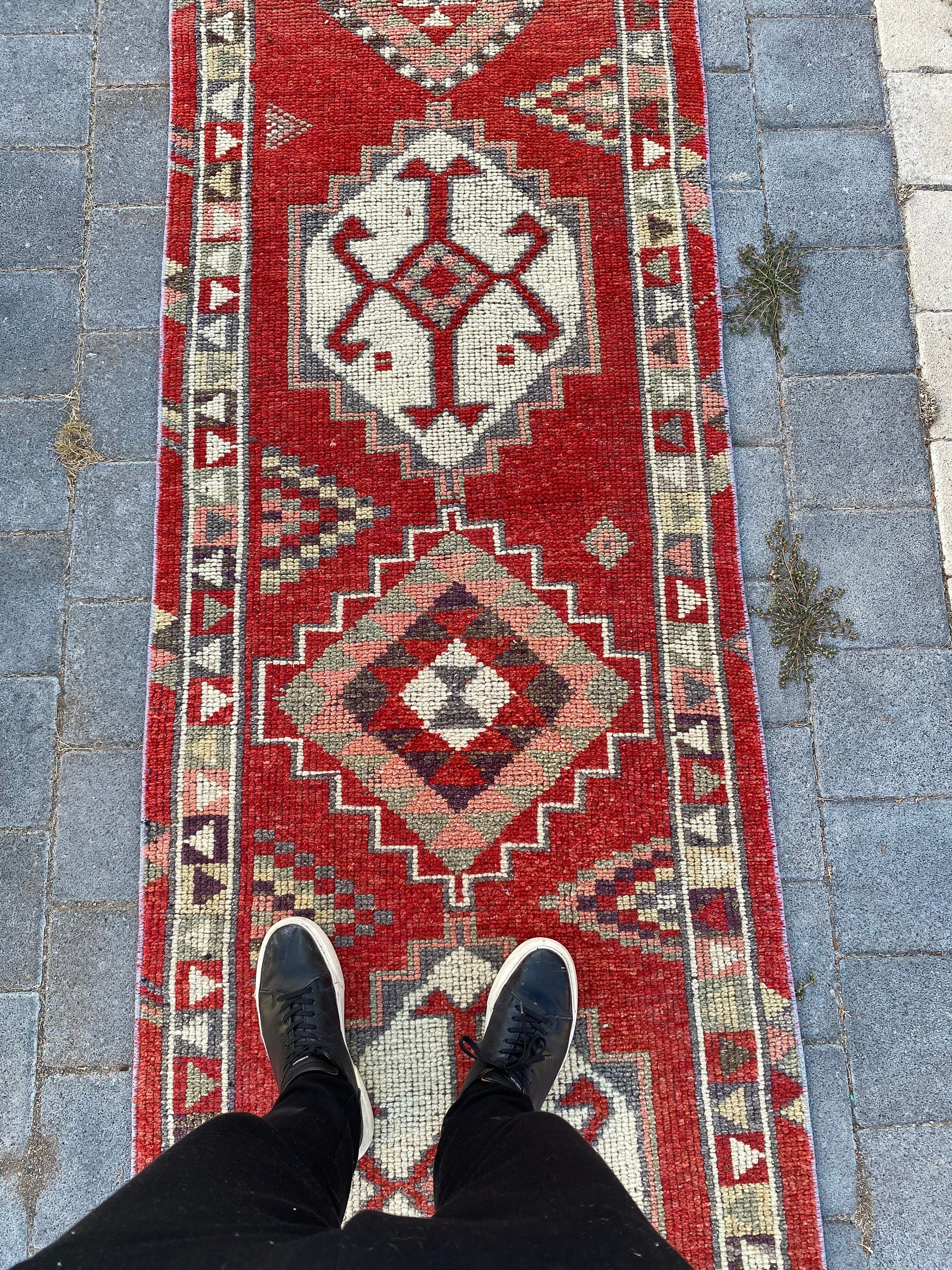 Mysterious motifs Handcrafted Persian rug - vintage Turkish Rug - turkish area rug - Persian Runner rug - Unique 2.6 x 12.2 Ft , Red Persian - Heritage and Rugs