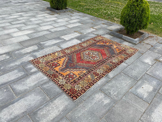 Turkish Vintage Rug / Bohemian Home Decor / Large Turkish Rug / Red Vintage Rug / Wool Turkish Rug / Antique Rug 1960's / 3.7x6.5 Ft - Heritage and Rugs