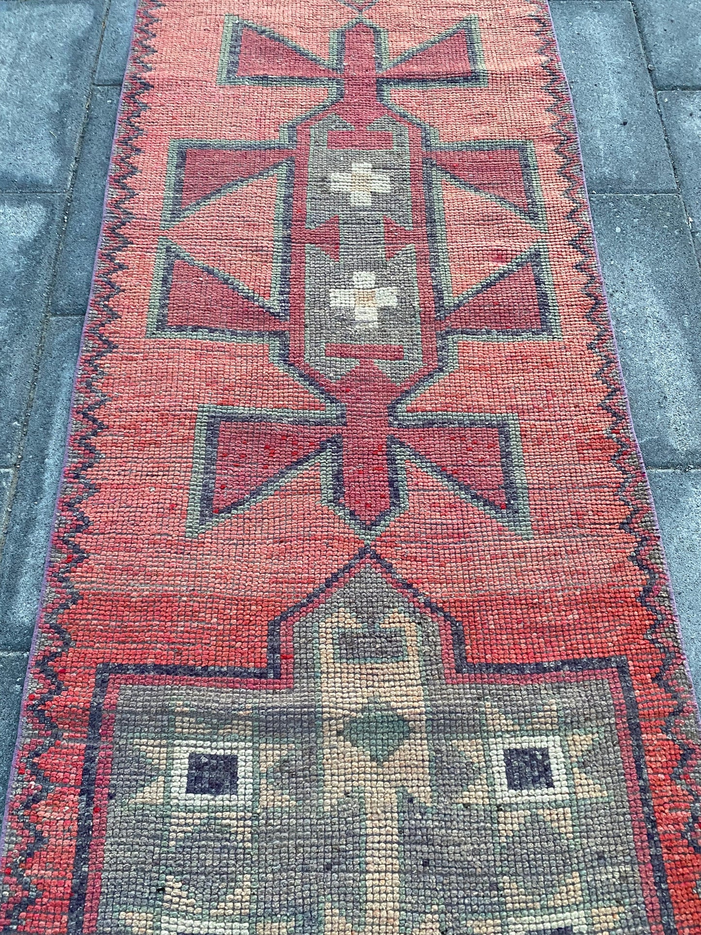 Pink Runner Rug / Hallway Rug / %100 Wool Rug / Pink Vintage Entry Rug / Long Runner Rug / Handmade Rug / Turkish Runner Rug / 3.1x11.6 Ft - Heritage and Rugs