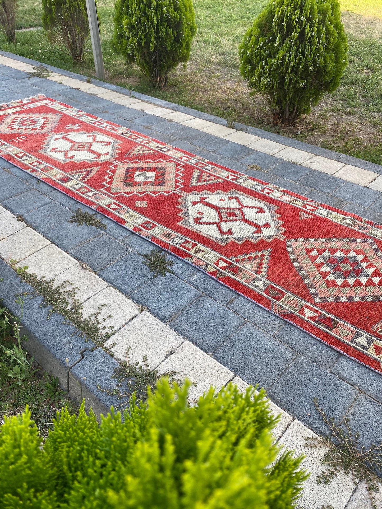 Mysterious motifs Handcrafted Persian rug - vintage Turkish Rug - turkish area rug - Persian Runner rug - Unique 2.6 x 12.2 Ft , Red Persian - Heritage and Rugs