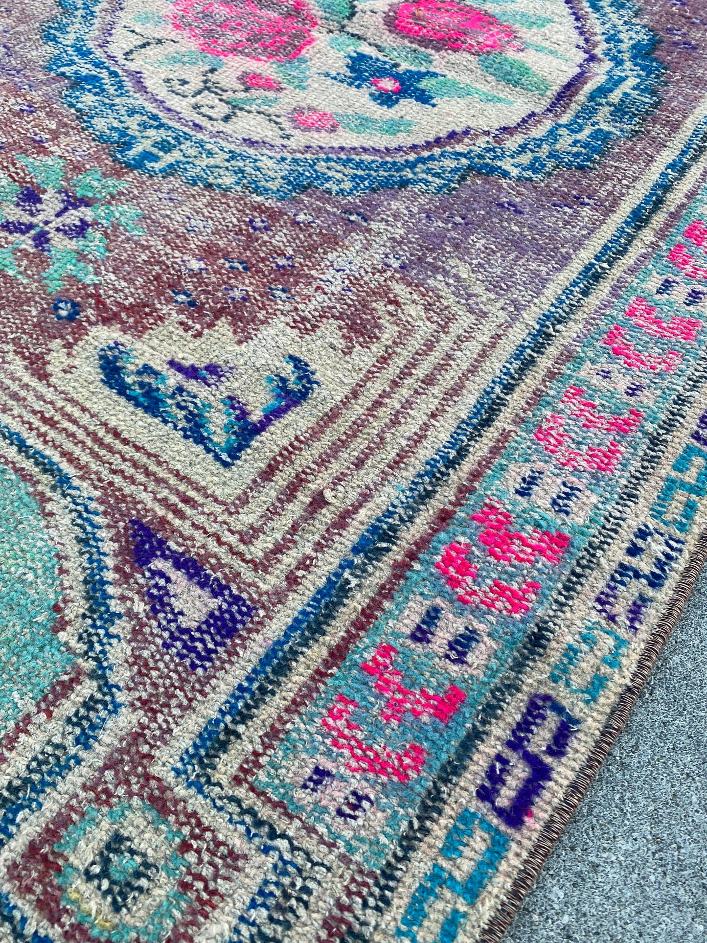 Vintage Turkish Rug / Vintage Oushak Rug / Handmade Turkish Rug / Antique Rug / Boho Rug / Purple Rug / Antique Wool Rug / 3.4x4.9 Ft - Heritage and Rugs