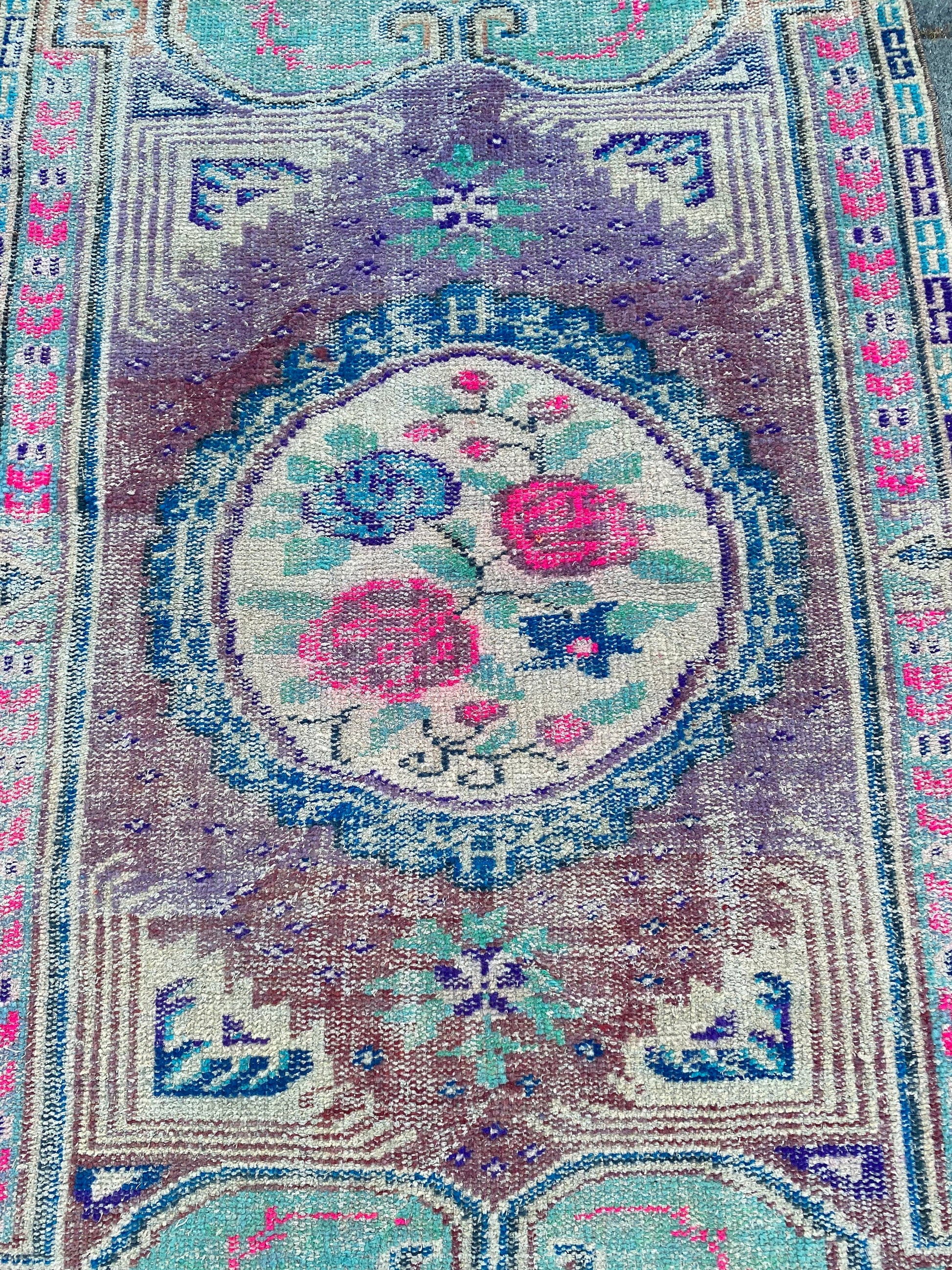 Vintage Turkish Rug / Vintage Oushak Rug / Handmade Turkish Rug / Antique Rug / Boho Rug / Purple Rug / Antique Wool Rug / 3.4x4.9 Ft - Heritage and Rugs