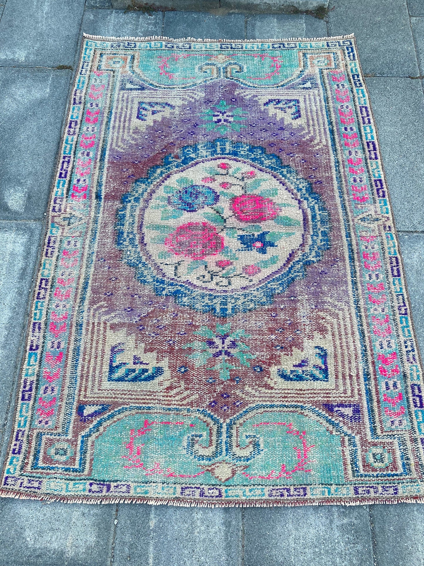 Vintage Turkish Rug / Vintage Oushak Rug / Handmade Turkish Rug / Antique Rug / Boho Rug / Purple Rug / Antique Wool Rug / 3.4x4.9 Ft - Heritage and Rugs