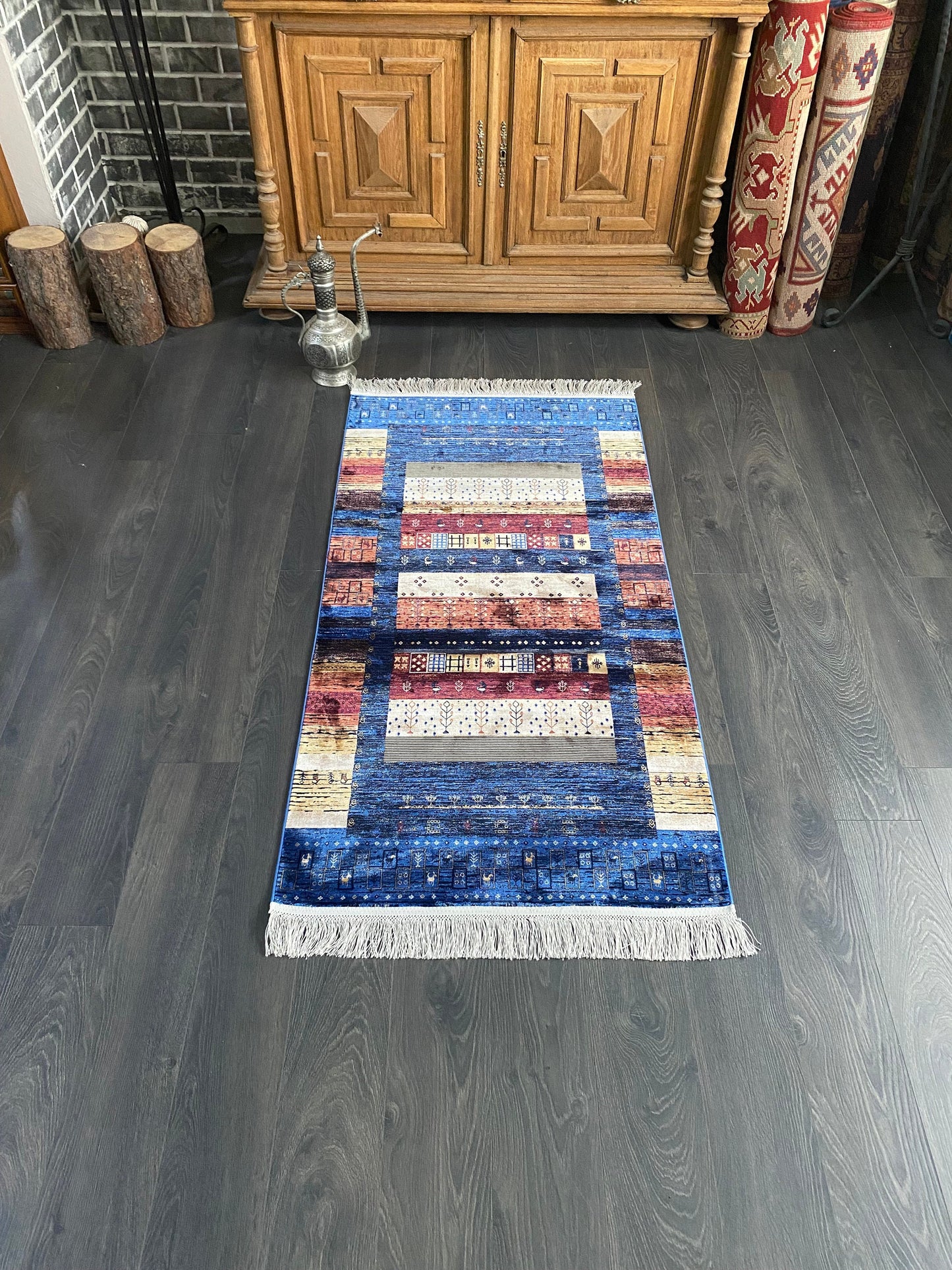 3x5 Medium Blue Afghan Bamboo Silk Rug - Heritage and Rugs