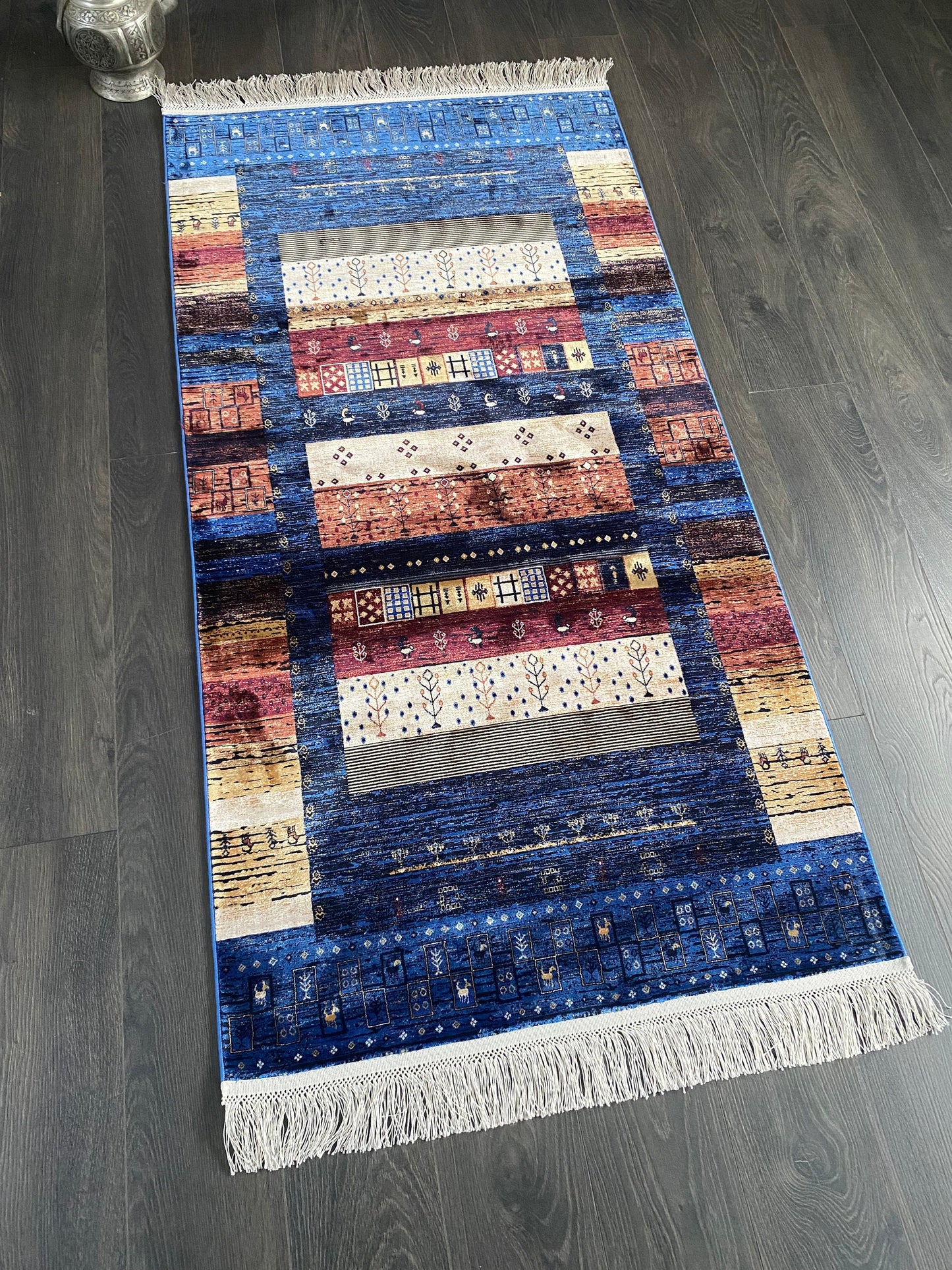 3x5 Medium Blue Afghan Bamboo Silk Rug - Heritage and Rugs